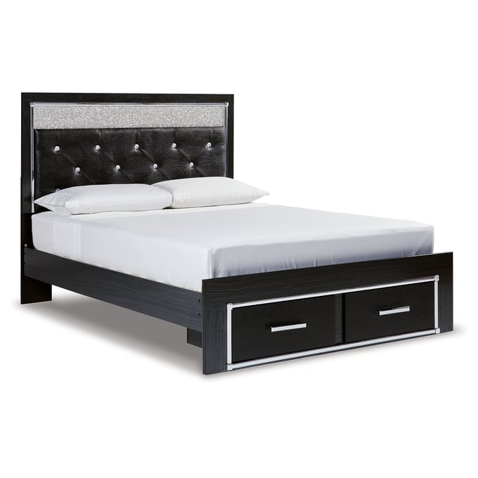 Ashley Furniture Kaydell Chrome Black Queen Upholstered Panel Storage Bed B1420B16