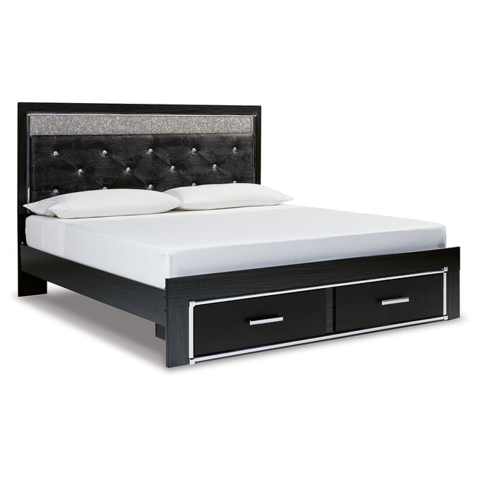 Ashley Furniture Kaydell Chrome Black King Upholstered Panel Storage Bed B1420B23