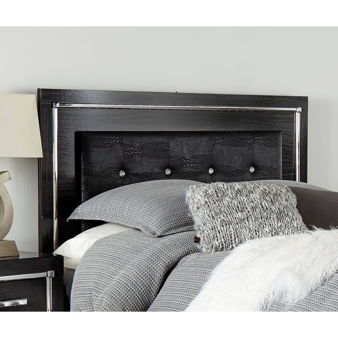 Ashley Furniture Kaydell Black Queen Full Upholstered Panel Headboard With Frame B1420-57-QF-HDBD