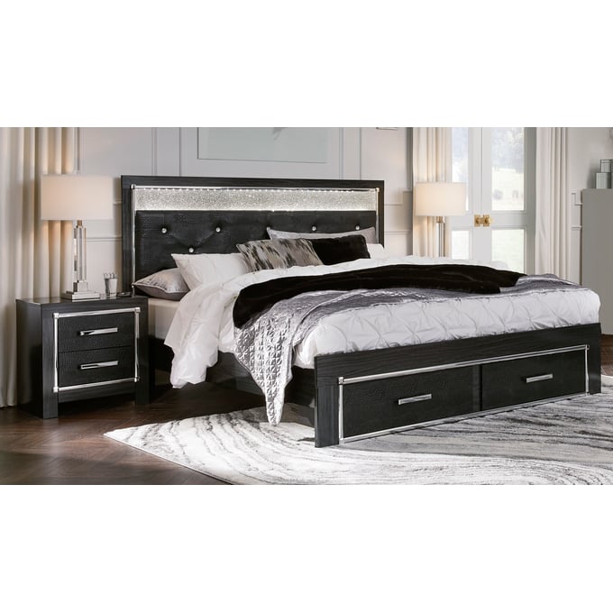 Ashley Furniture Kaydell Chrome Black 2pc Bedroom Set With King Storage Platform Bed B1420-BR-S15