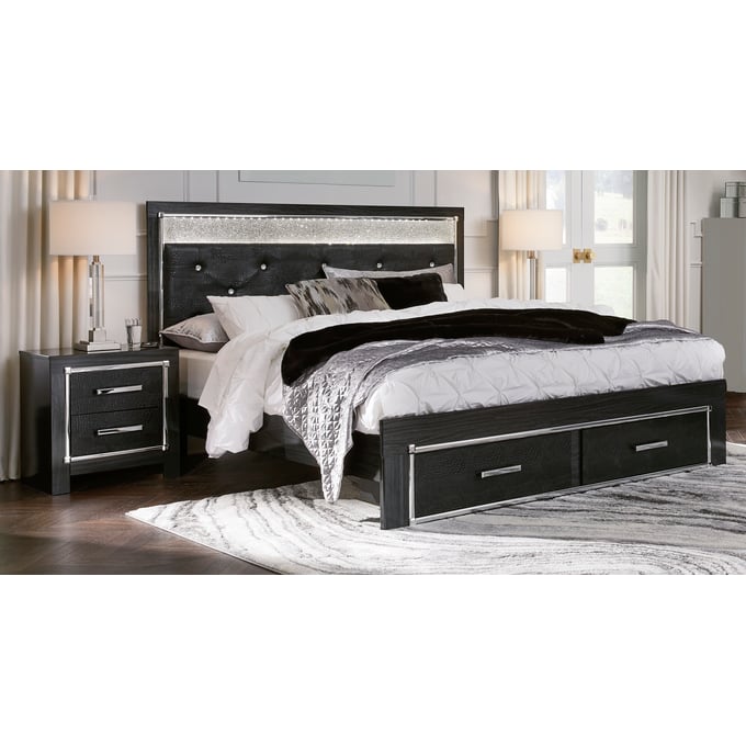 Ashley Furniture Kaydell Chrome Black 2pc Bedroom Set With King Panel Storage Bed B1420-BR-S19