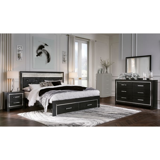 Ashley Furniture Kaydell Chrome Black 4pc Bedroom Set With King Panel Storage Bed B1420-BR-S20