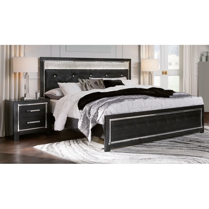 Ashley Furniture Kaydell Chrome Black 2pc Bedroom Set With King Upholstered Panel Bed B1420-BR-S17