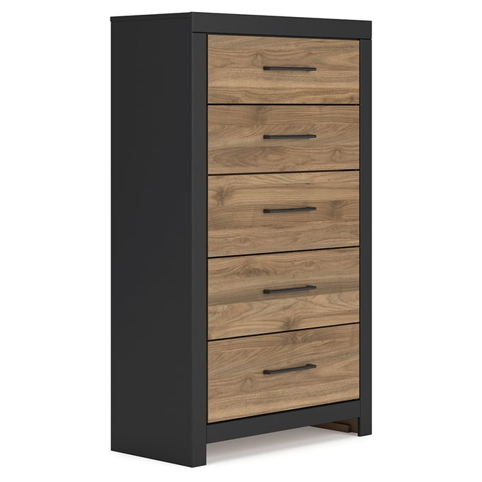 Ashley Furniture Vertani Black Honey Brown Five Drawer Chest B2073-46