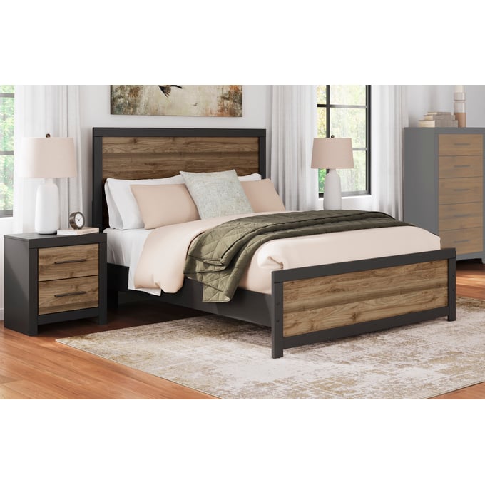 Ashley Furniture Vertani Black Honey Brown 2pc Bedroom Set With Twin Panel Bed B2073-BR-S2