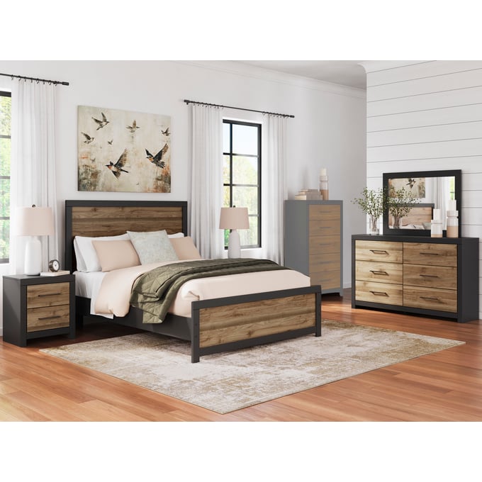 Ashley Furniture Vertani Black Honey Brown 4pc Bedroom Set With Queen Panel Bed B2073-BR-S5