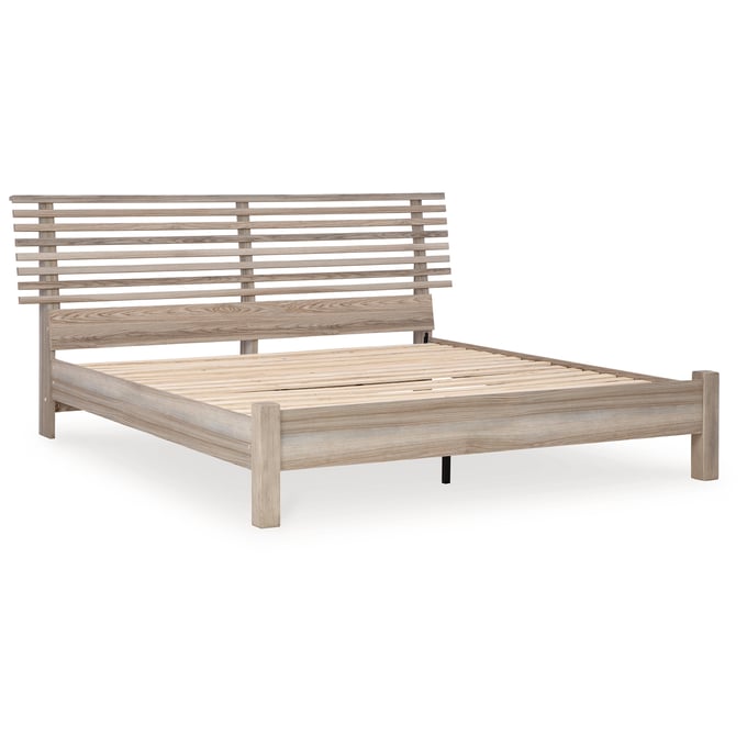 Ashley Furniture Hasbrick Tan King Slat Panel Bed With Roll Slats B2075B8