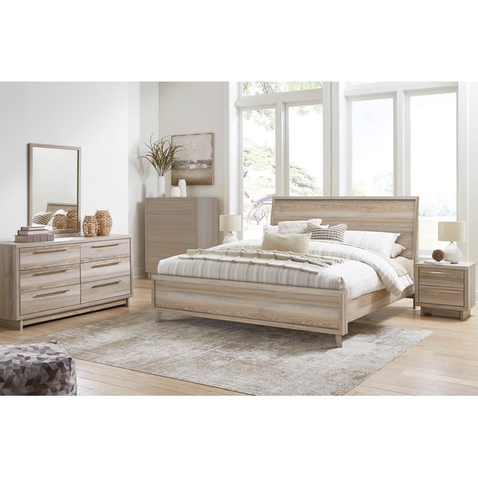 Ashley Furniture Hasbrick Tan 4pc Bedroom Set With King Panel Bed B2075-BR-S4