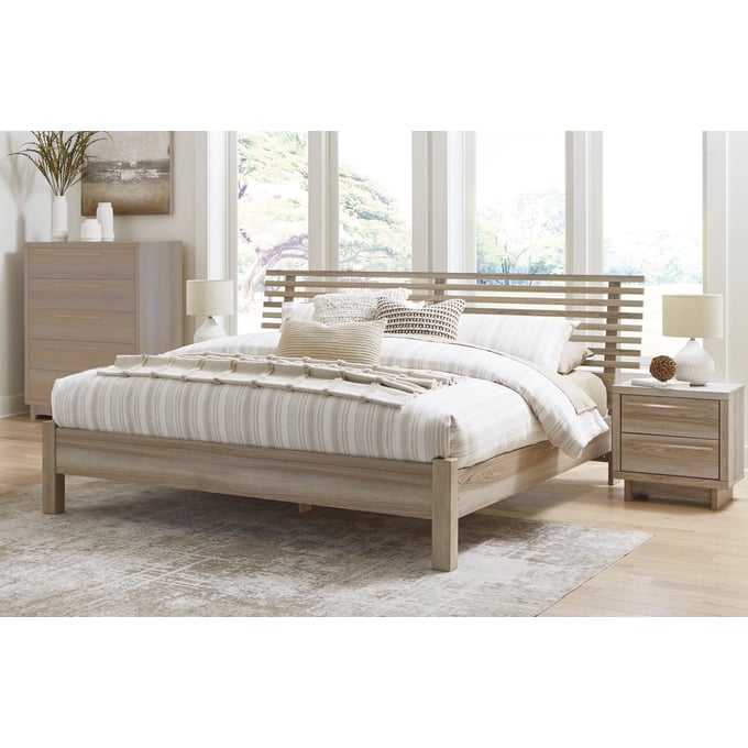 Ashley Furniture Hasbrick Tan 2pc Bedroom Set With King Slat Panel Bed B2075-BR-S10