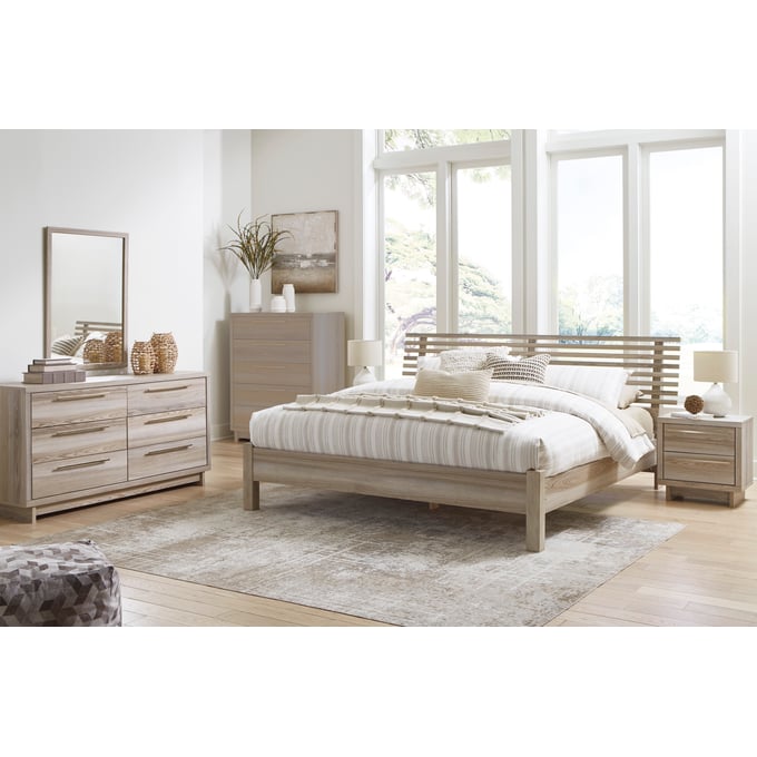 Ashley Furniture Hasbrick Tan 4pc Bedroom Set With King Slat Panel Bed B2075-BR-S12