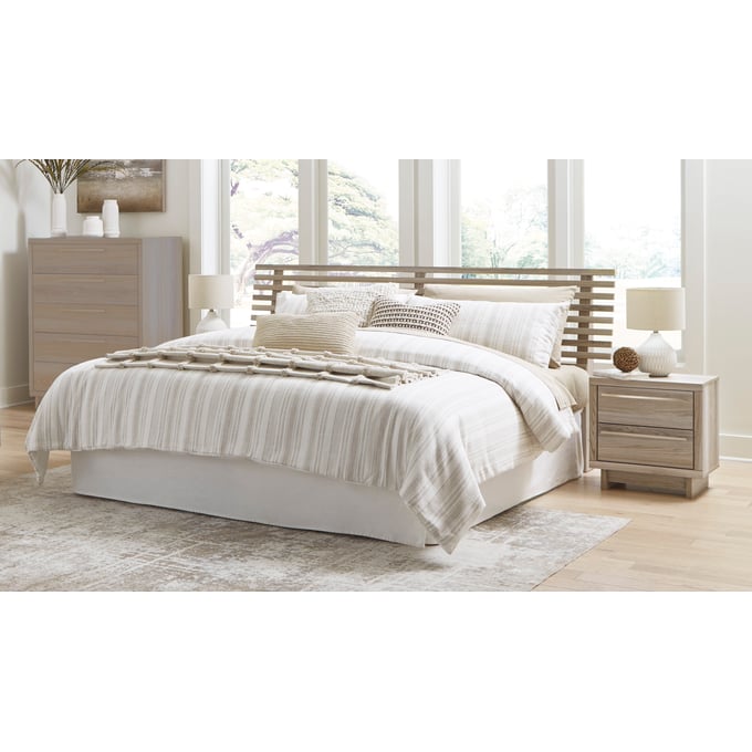 Ashley Furniture Hasbrick Tan 2pc Bedroom Set With Queen Slat Headboard B2075-BR-S15