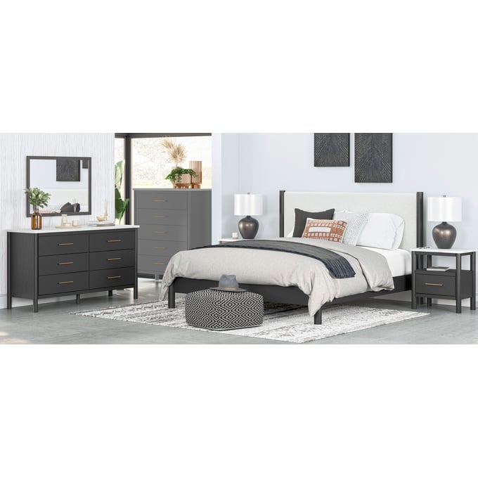 Ashley Furniture Cadmori Black White 4pc Bedroom Set With King Panel Bed B2616-BR-S6