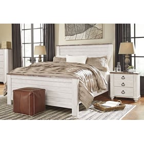 Ashley Furniture Willowton Whitewash 4pc Bedroom Set With Cal King Panel Be...