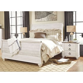 Ashley Furniture Willowton Whitewash 4pc Bedroom Set With King Sleigh Bed