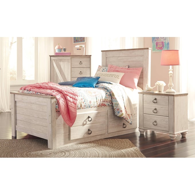 Ashley Furniture Willowton Whitewash 2pc Bedroom Set With Twin Storage Bed B267-KBR-S7