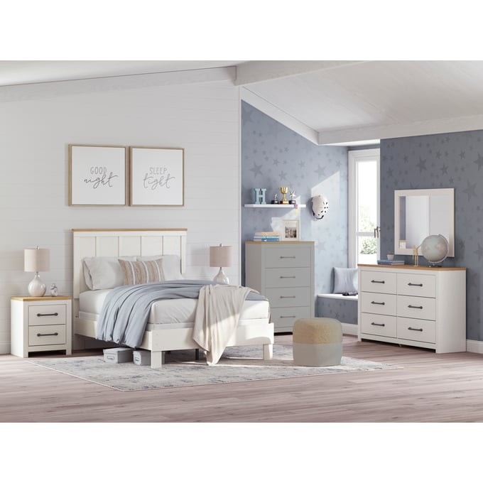 Ashley Furniture Linnocreek White Warm Brown 4pc Bedroom Set With Full Panel Bed B3340-BR-S7