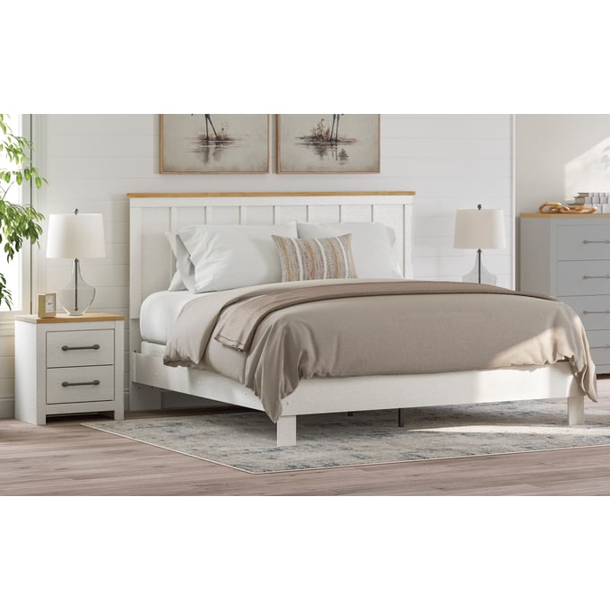 Ashley Furniture Linnocreek White Warm Brown 2pc Bedroom Set With King Panel Bed B3340-BR-S1