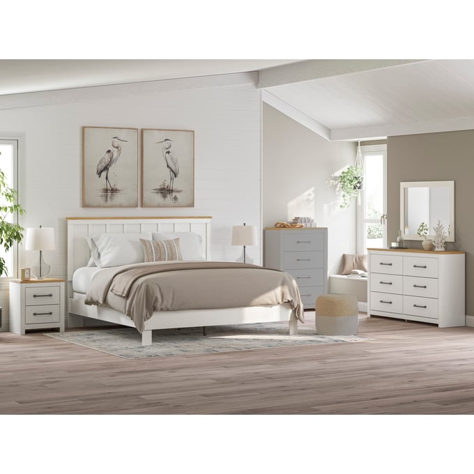 Ashley Furniture Linnocreek White Warm Brown 4pc Bedroom Set With King Panel Bed B3340-BR-S5