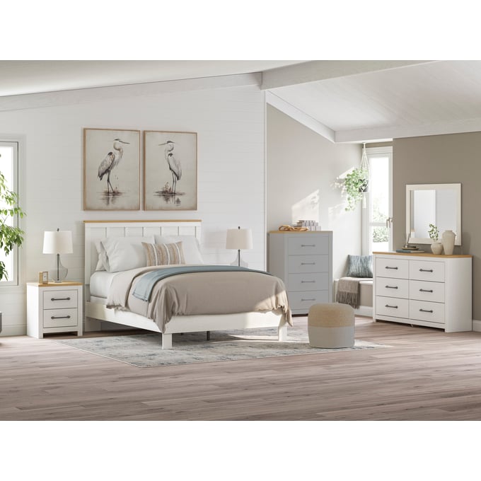 Ashley Furniture Linnocreek White Warm Brown 4pc Bedroom Set With Queen Panel Bed B3340-BR-S6