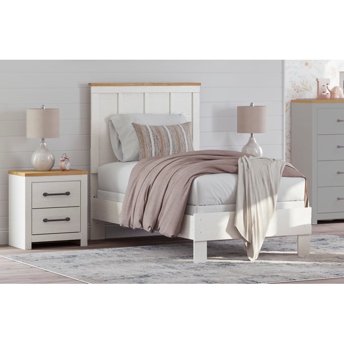 Ashley Furniture Linnocreek White Warm Brown 2pc Bedroom Set With Twin Panel Bed B3340-BR-S4