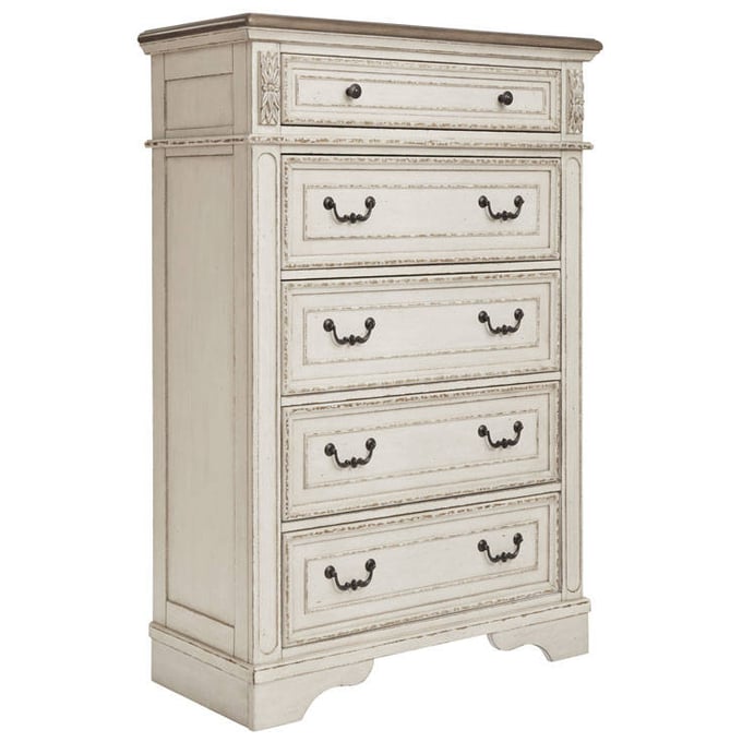 Ashley Furniture Realyn Chipped White Five Drawer Chest B743-46