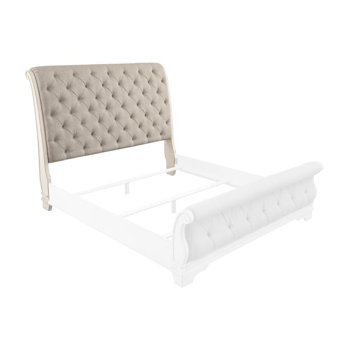 Ashley Furniture Realyn Chipped White Queen Upholster Sleigh Headboard B743-77