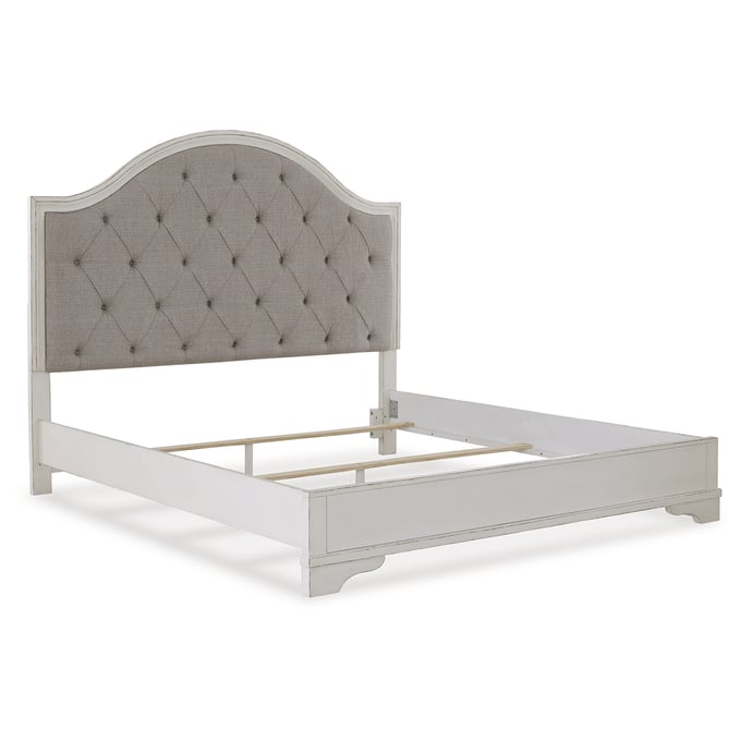 Ashley Furniture Brollyn Chipped White Queen Upholstered Panel Bed B773B2