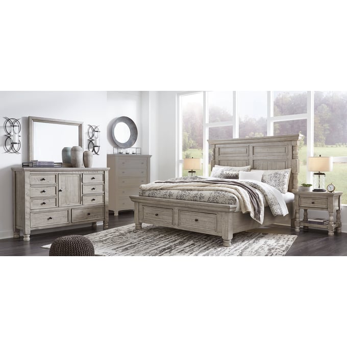 Ashley Furniture Harrastone Gray 4pc Bedroom Set With King Panel Bed B816-BR-S6