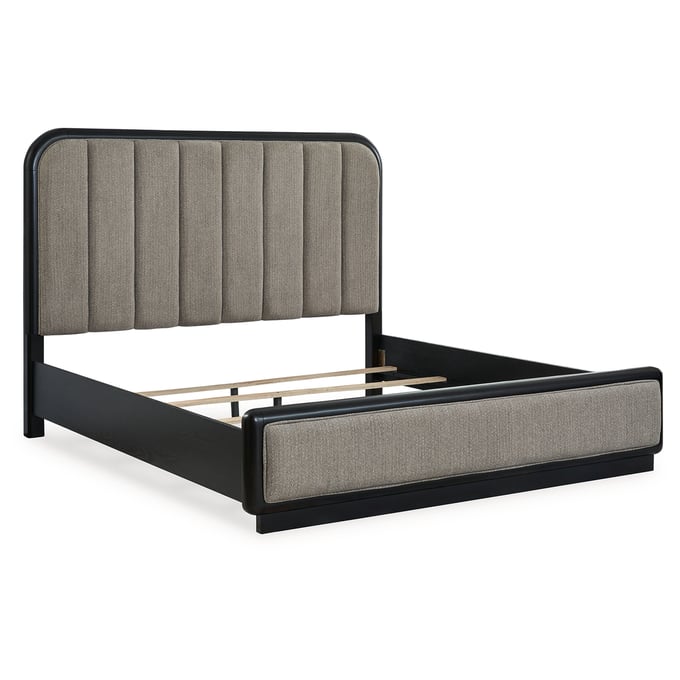 Ashley Furniture Rowanbeck Gray Black Queen Upholstered Panel Bed B821B2