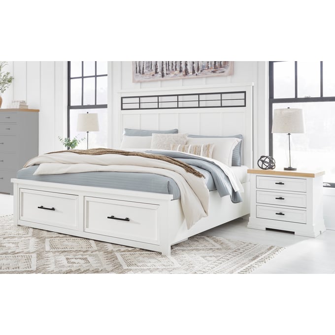 Ashley Furniture Ashbryn White Natural 2pc Bedroom Set With King Panel Storage Bed B844-BR-S2