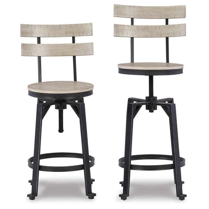 2 Ashley Furniture Karisslyn Whitewash Black Swivel Counter Height Stools D336-124