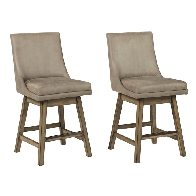 2 Ashley Furniture Tallenger Beige Upholstered Swivel Barstools D380-524