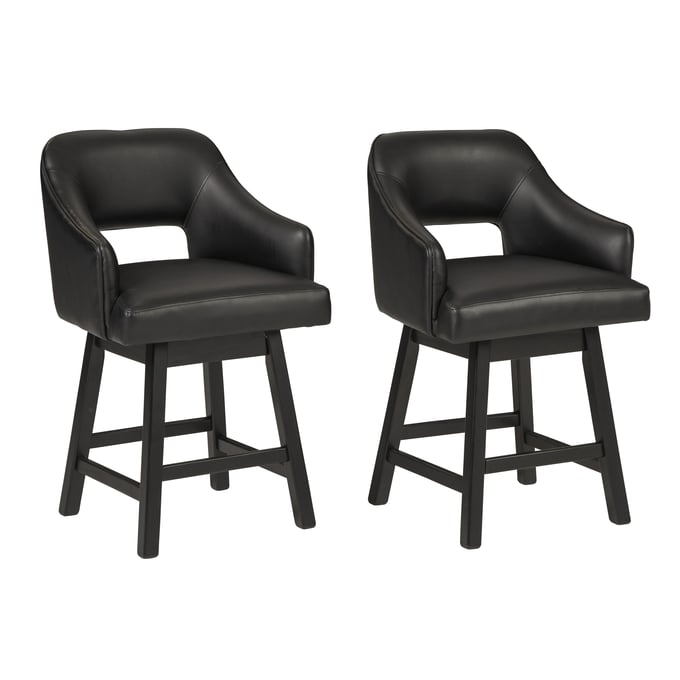 2 Ashley Furniture Tallenger Black Upholstered Swivel Barstools D380-924