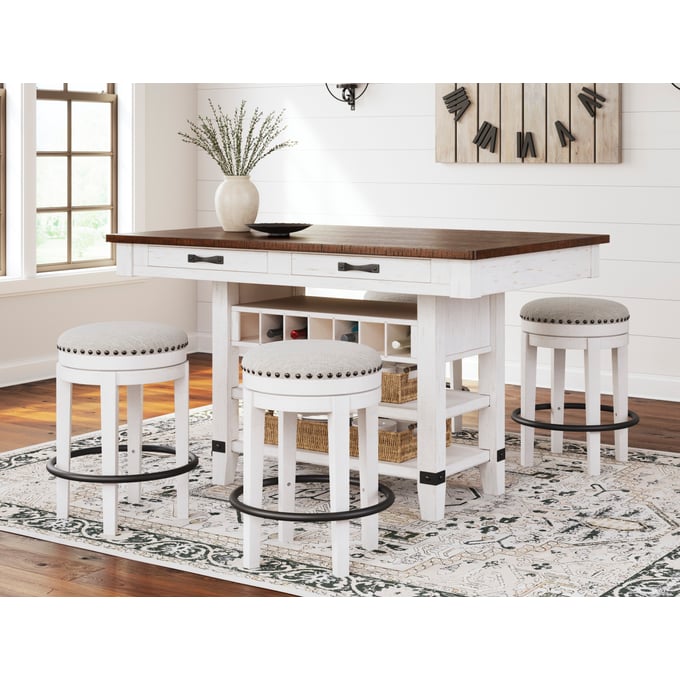 Ashley Furniture Valebeck White Brown 5pc Counter Height Set With Swivel Stool D546-BAR-S3