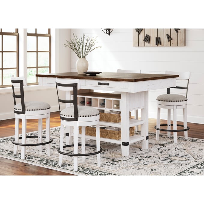 Ashley Furniture Valebeck White Brown 5pc Counter Height Set With Swivel Barstool D546-BAR-S4