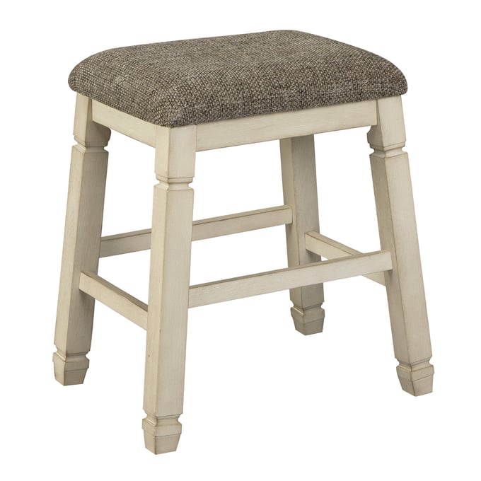 2 Ashley Furniture Bolanburg Antique White Upholstered Stools D647-024