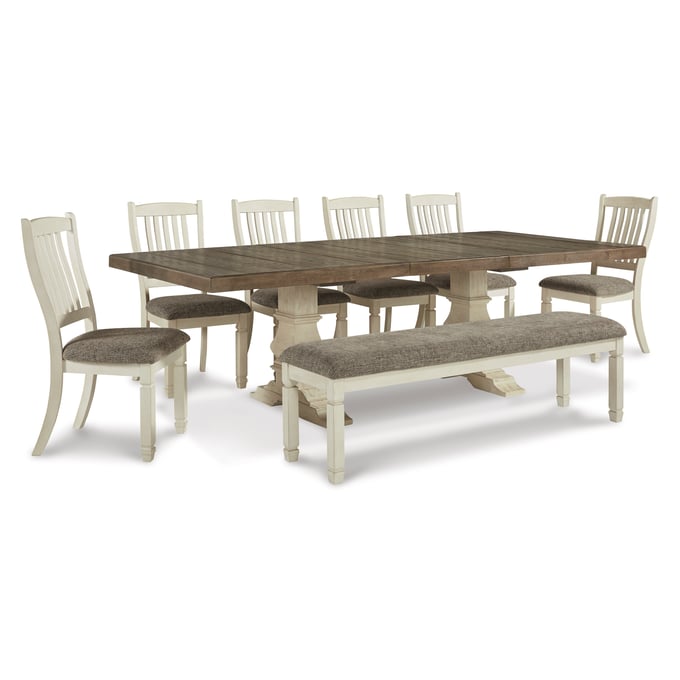 Ashley Furniture Bolanburg Antique White 8pc Dining Room Set With Slat Back Chair And Bench D647-DR-S6