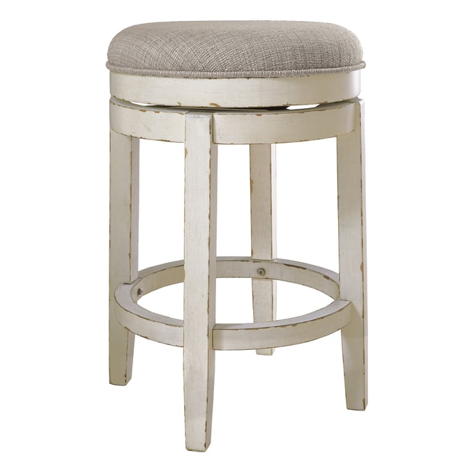 Ashley Furniture Realyn Chipped White Upholstered Swivel Stool D743-024