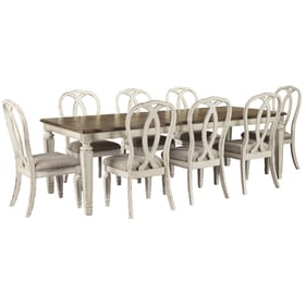 Ashley Furniture Realyn Chipped White 9pc Dining Room Set With Slat Back Ch...