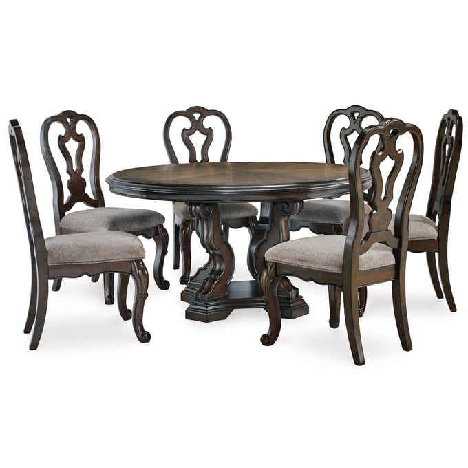 Ashley Furniture Maylee Dark Brown 7pc Round Dining Room Set D947-DR-S7