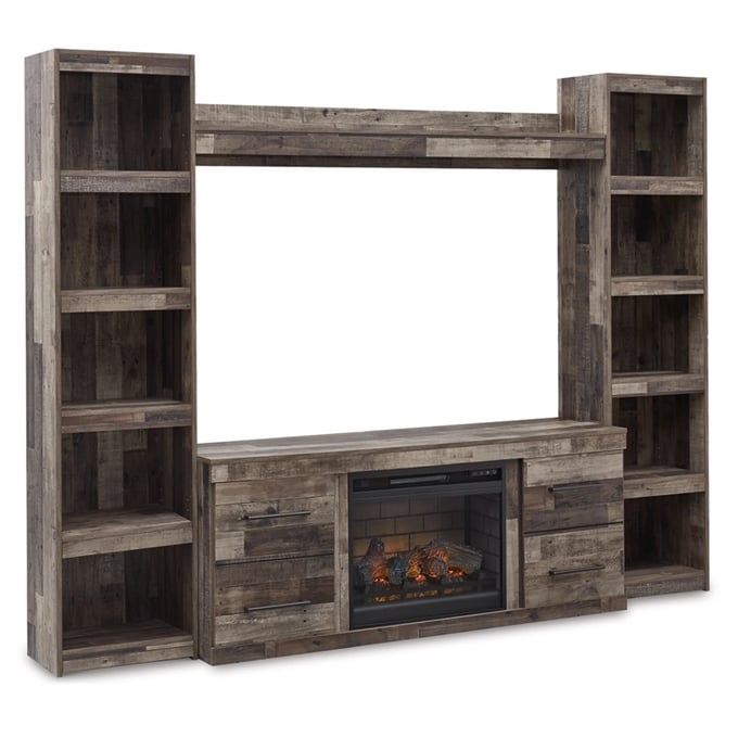 Ashley Furniture Derekson Gray 4pc Entertainment Center With Infrared Fireplace EW0200W8