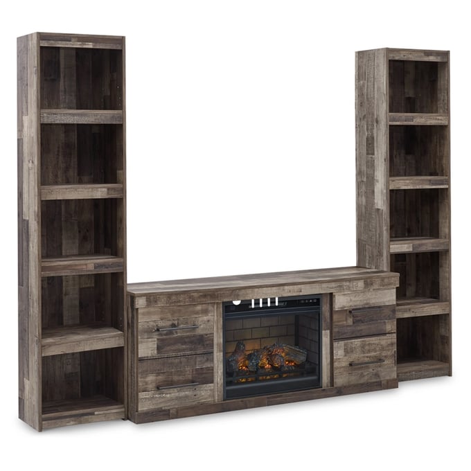 Ashley Furniture Derekson Gray 3pc Entertainment Center With Infrared Fireplace EW0200W10