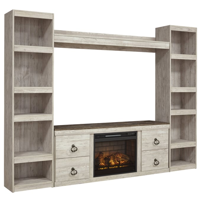 Ashley Furniture Willowton Whitewash Entertainment Center With Fireplace EW0267W3