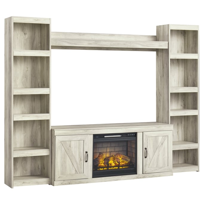 Ashley Furniture Bellaby Whitewash Entertainment Center Wall With Infrared Fireplace EW0331W3