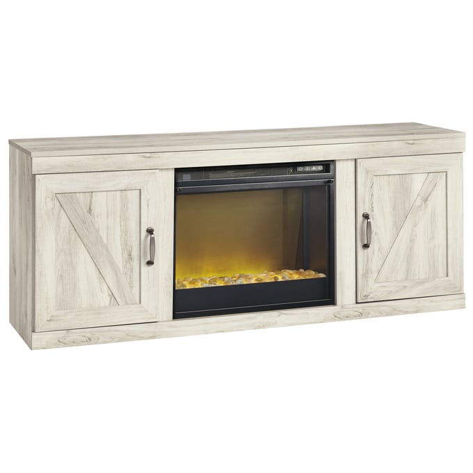 Ashley Furniture Bellaby Whitewash TV Stand With Glass Stone Fireplace EW0331-268-W100-02