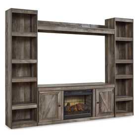 Ashley Furniture Wynnlow Gray Wood 4pc Entertainment Center With Fireplace ...