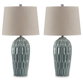 2 Ashley Furniture Hadbury Pale Blue Teal Table Lamps