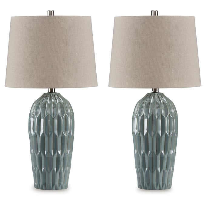 2 Ashley Furniture Hadbury Pale Blue Teal Table Lamps L178034