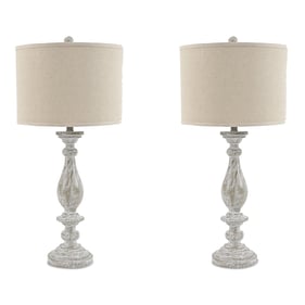 2 Ashley Furniture Bernadate Whitewash Poly Table Lamps