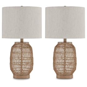 2 Ashley Furniture Orenman Light Brown Rattan Table Lamps